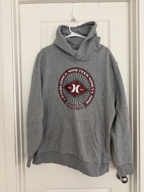 Hurley Gray Pullover Hoodie with Maroon Logo